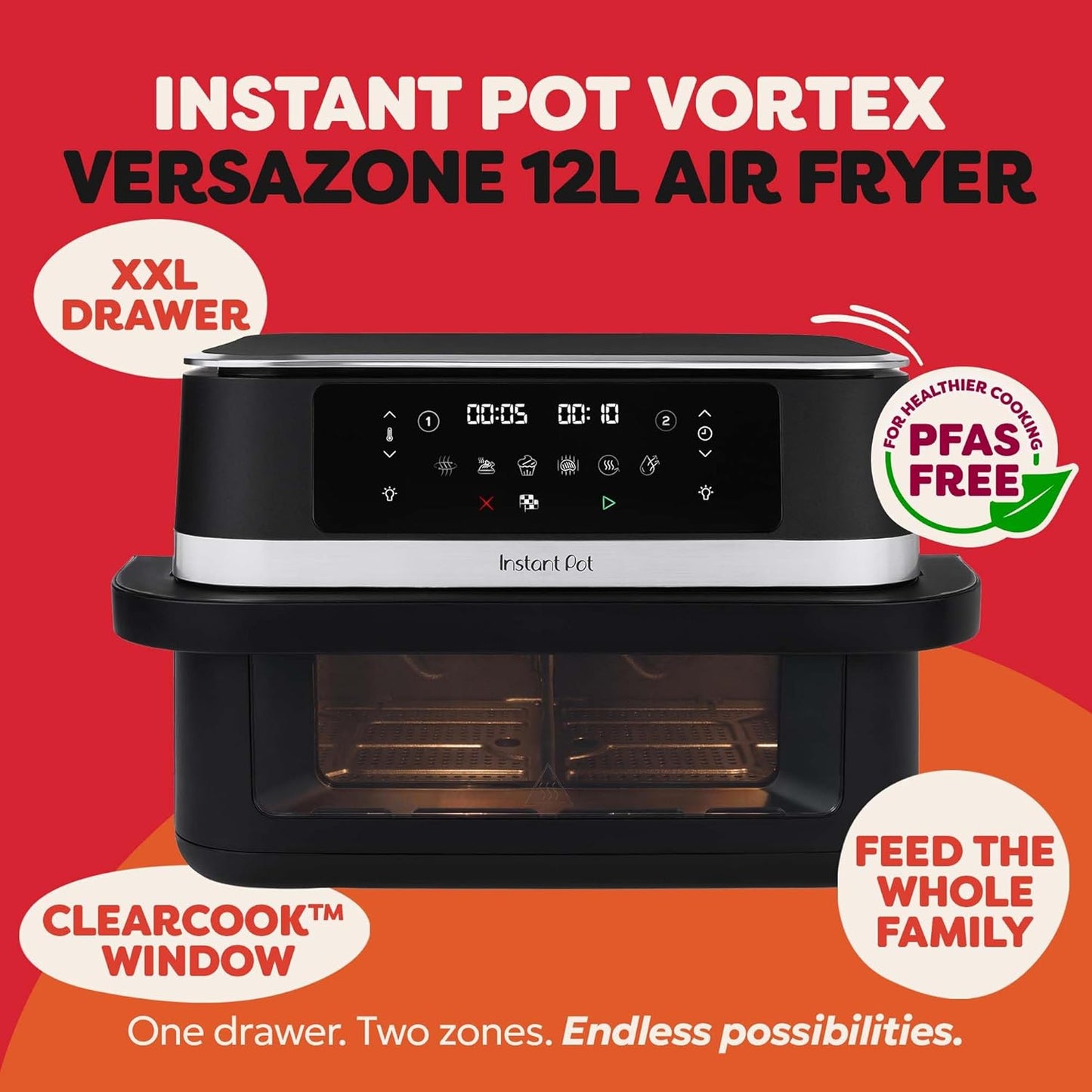 Instant Pot Vortex VersaZone 12L Air Fryer, PFAS Free, Large
