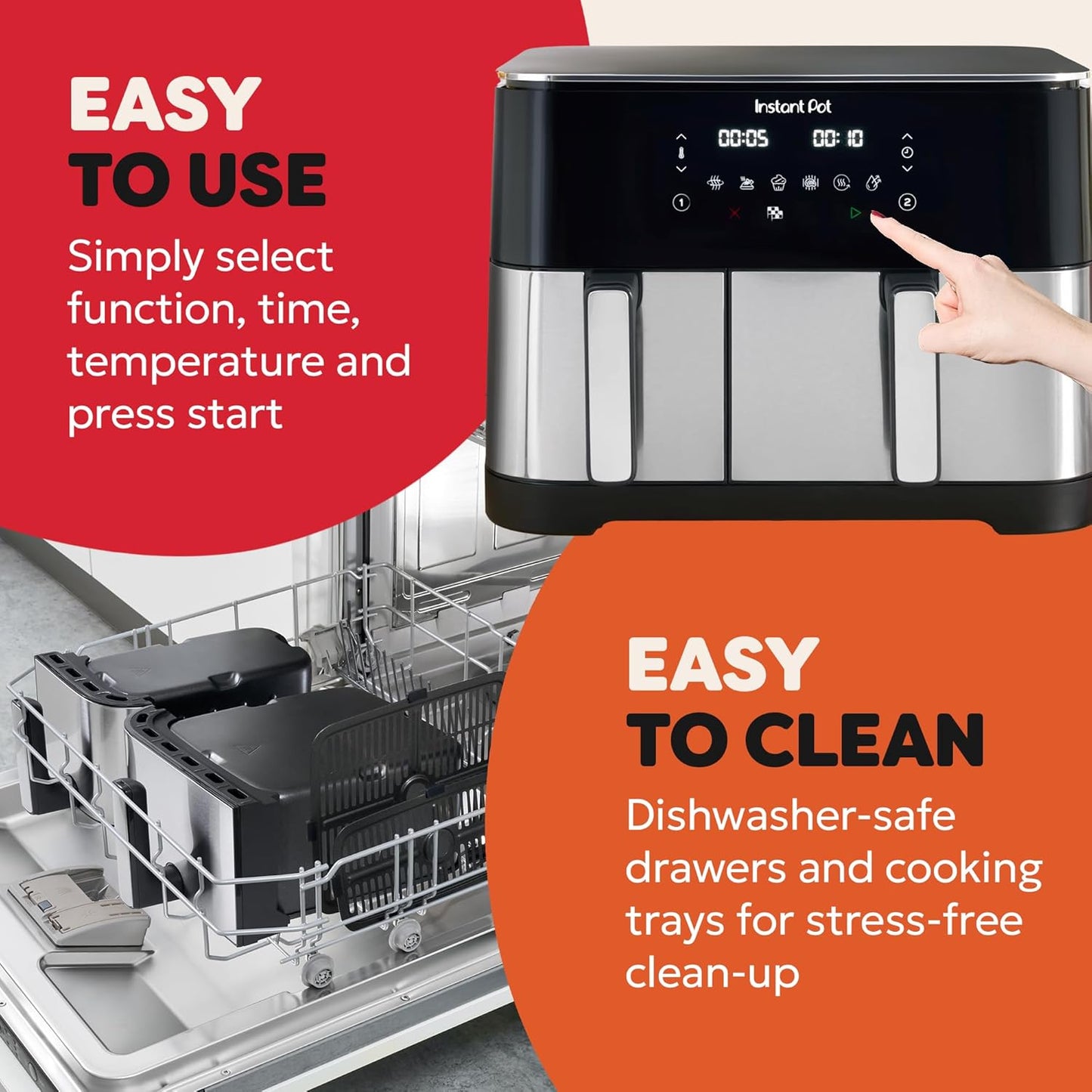 Instant Pot Dual Vortex Air Fryer, PFAS Free, Large 11L