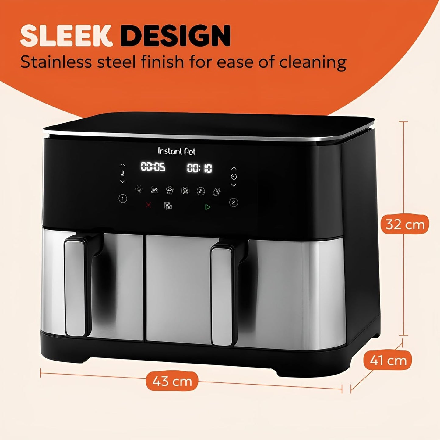Instant Pot Dual Vortex Air Fryer, PFAS Free, Large 11L